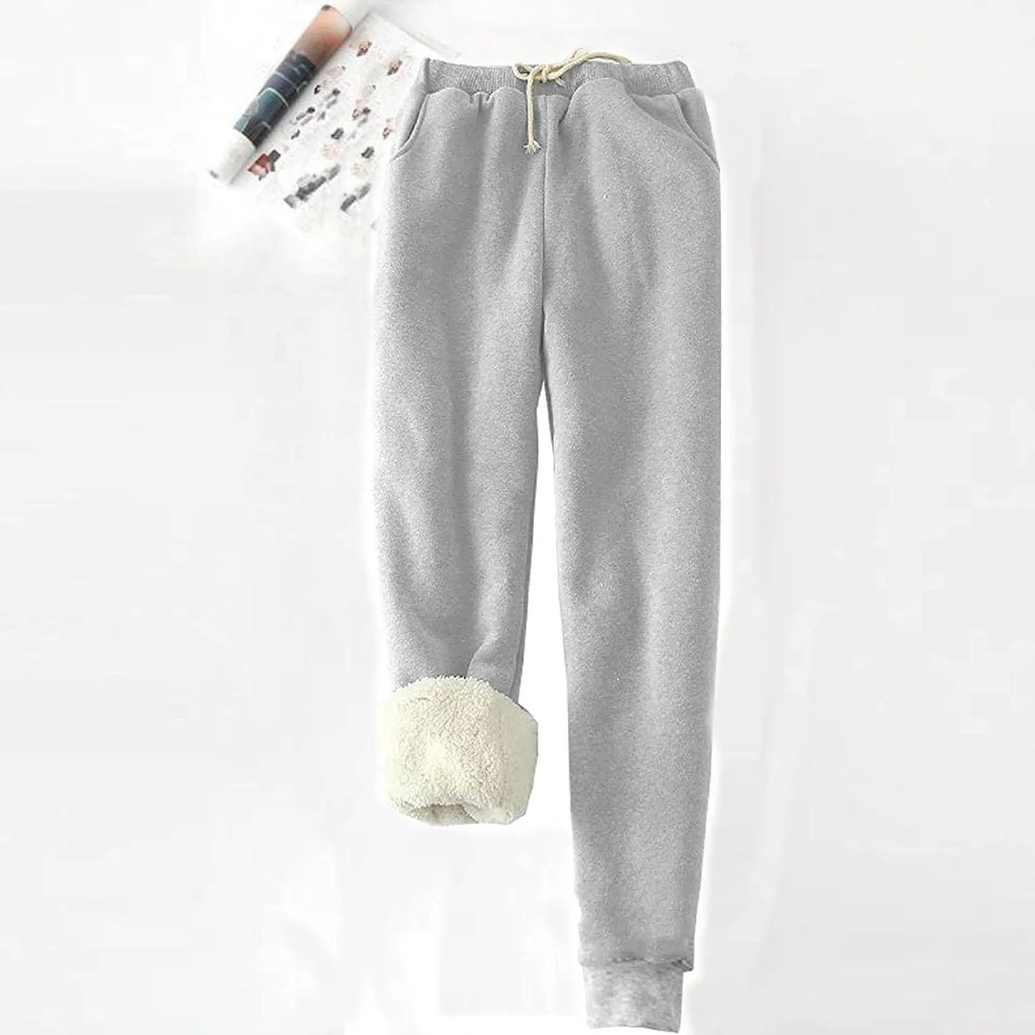 Fleece Lined Sweatpants Women Winter High Waist Drawstring Jogger Sweat Pants Elastic Waist Leggings Casual Trousers