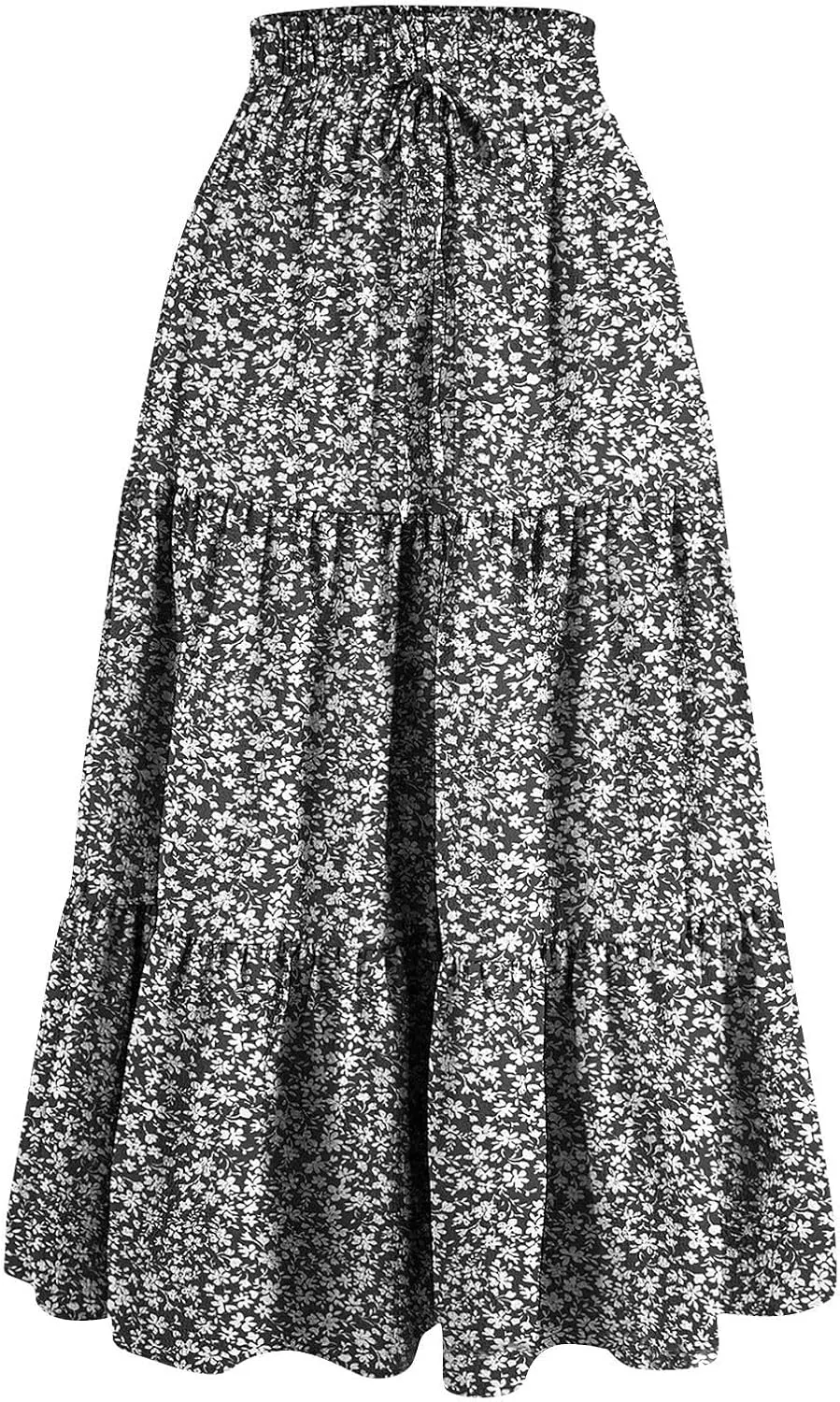 Floral Skirts for Women High Waist Tiered A Line Skirt Drawstring Waist Maxi Long Skirt Flowy Beach Pleated Skirts