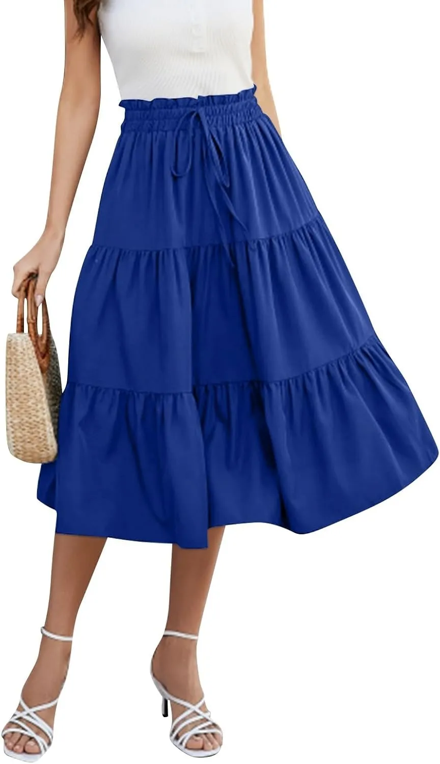 Floral Skirts for Women High Waist Tiered A Line Skirt Drawstring Waist Maxi Long Skirt Flowy Beach Pleated Skirts