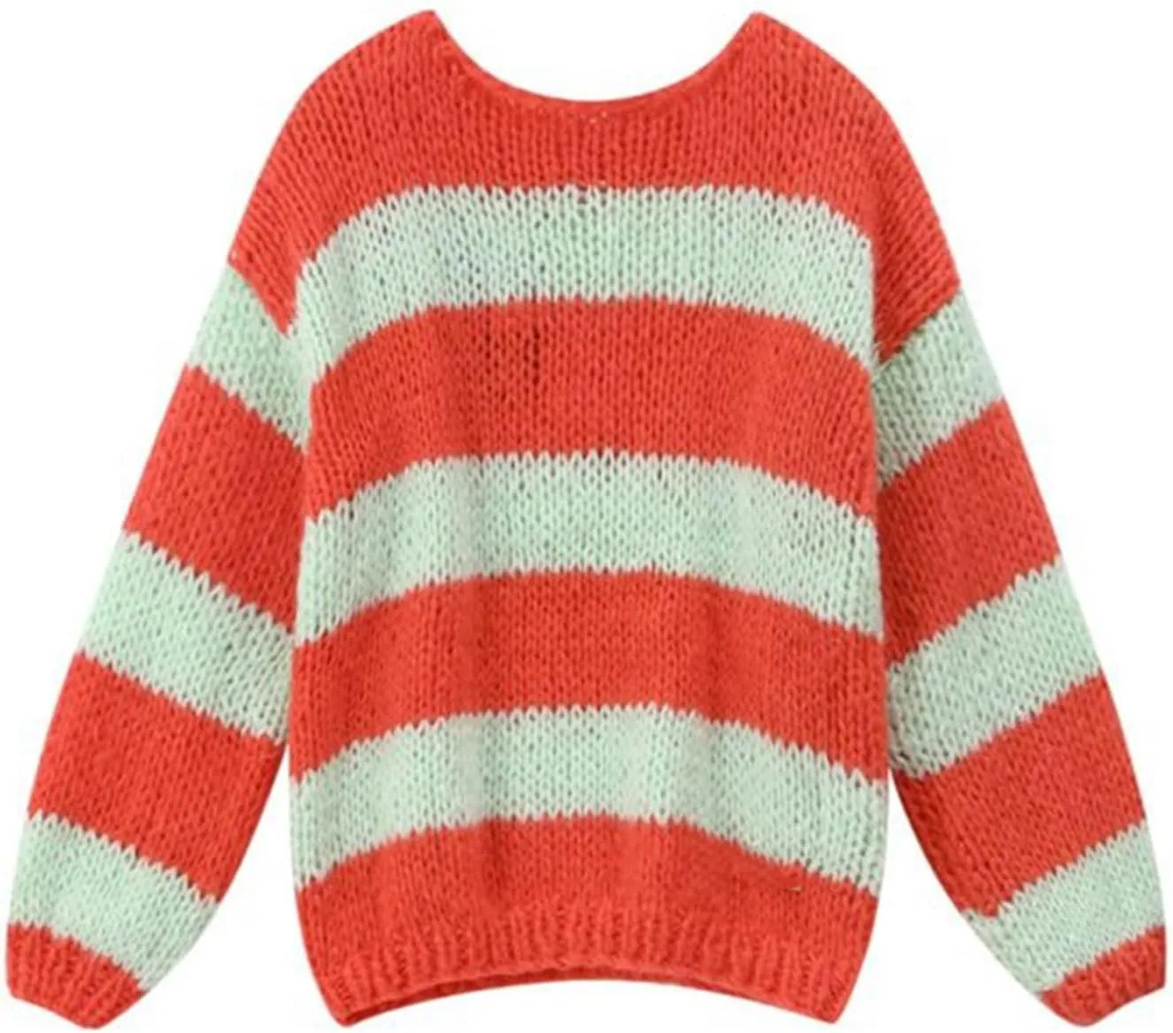 FOMOYUU Women Oversized Striped Sweater Color Block Knit Long Sleeve Sweatshirt Loose Pullover Y2K Preppy Jumper