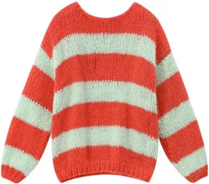 FOMOYUU Women Oversized Striped Sweater Color Block Knit Long Sleeve Sweatshirt Loose Pullover Y2K Preppy Jumper