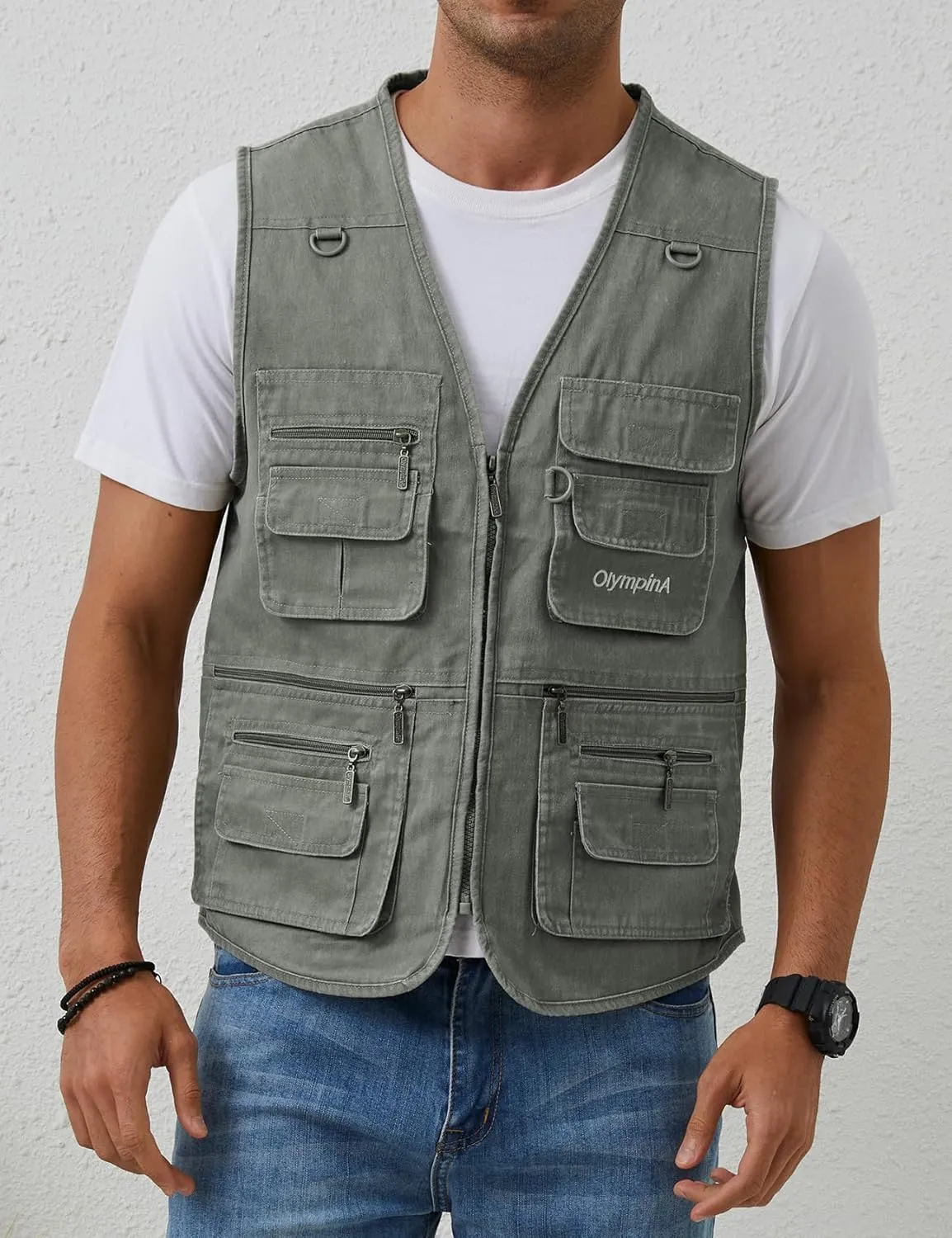 Gihuo Men's Fishing Vest Casual Utility Travel Safari Cargo Outdoor Work Photo Fly Vest Jacket with Multi Pockets