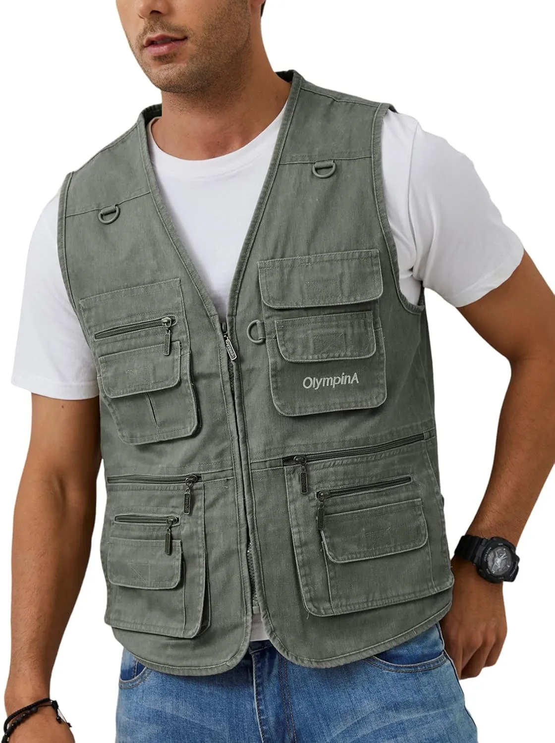 Gihuo Men's Fishing Vest Casual Utility Travel Safari Cargo Outdoor Work Photo Fly Vest Jacket with Multi Pockets