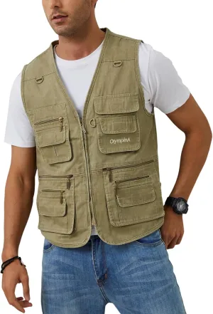 Gihuo Men's Fishing Vest Casual Utility Travel Safari Cargo Outdoor Work Photo Fly Vest Jacket with Multi Pockets
