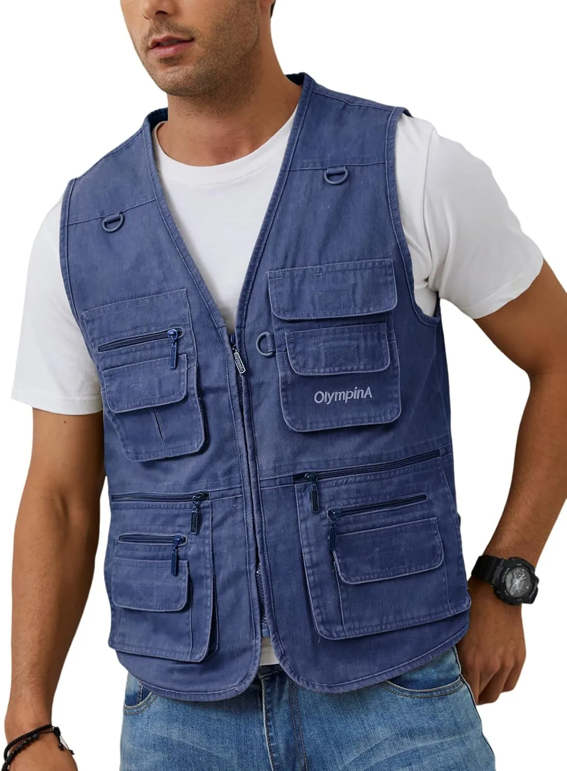 Gihuo Men's Fishing Vest Casual Utility Travel Safari Cargo Outdoor Work Photo Fly Vest Jacket with Multi Pockets