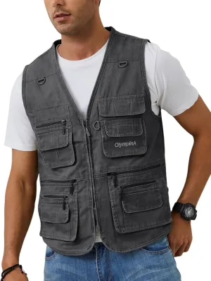 Gihuo Men's Fishing Vest Casual Utility Travel Safari Cargo Outdoor Work Photo Fly Vest Jacket with Multi Pockets