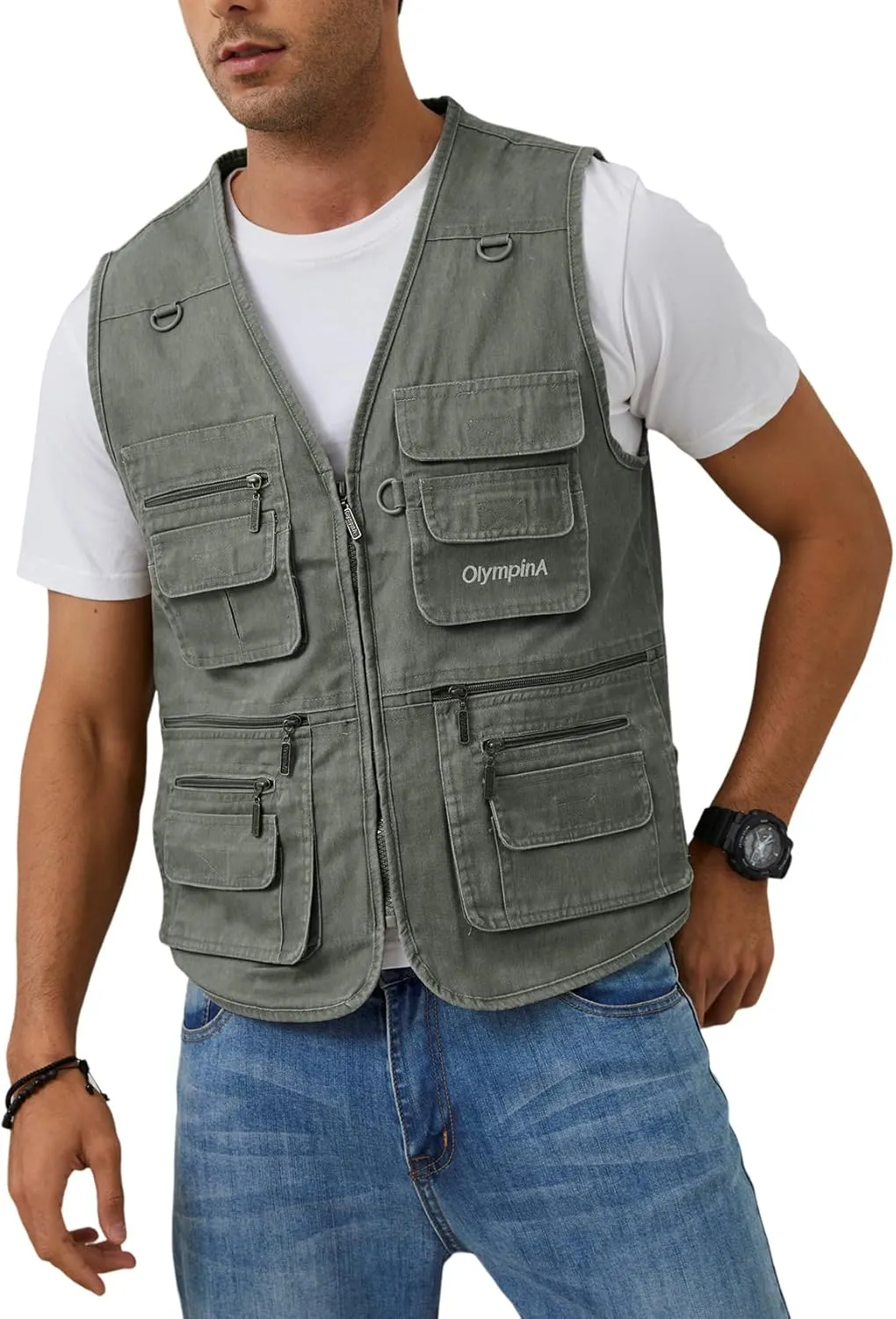 Gihuo Men's Fishing Vest Casual Utility Travel Safari Cargo Outdoor Work Photo Fly Vest Jacket with Multi Pockets