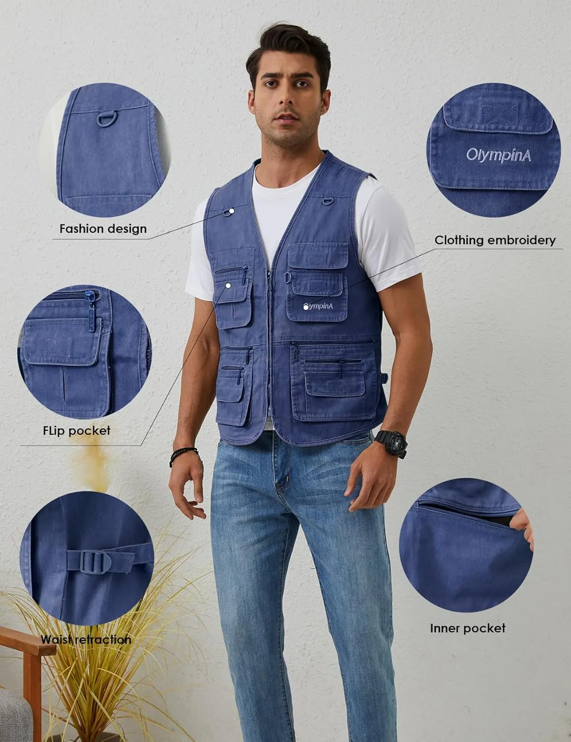 Gihuo Men's Fishing Vest Casual Utility Travel Safari Cargo Outdoor Work Photo Fly Vest Jacket with Multi Pockets