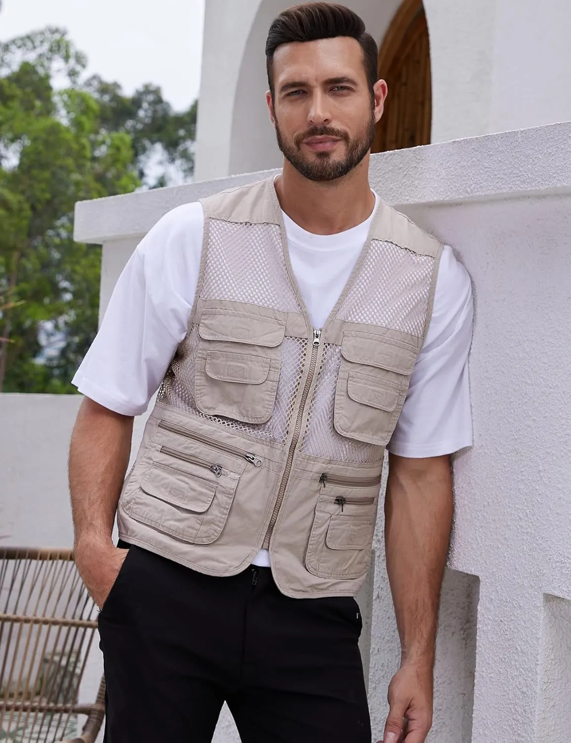 Gihuo Men's Utility Vest Fishing Safari Vest Summer Travel Vest with Pockets