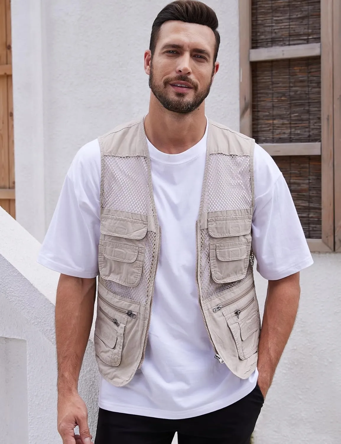 Gihuo Men's Utility Vest Fishing Safari Vest Summer Travel Vest with Pockets