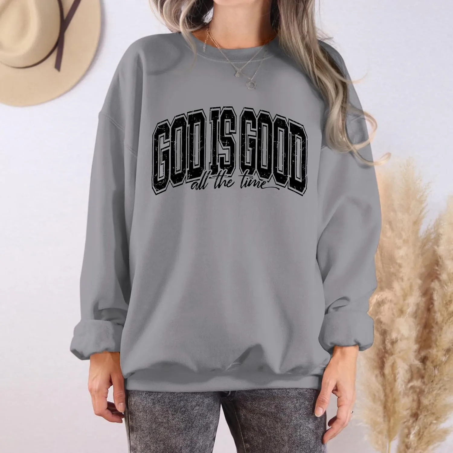 God is Good Christian Sweatshirt Women Oversized Jesus Faith Bible Verse Fleece Pullover Inspirational Graphic Tops