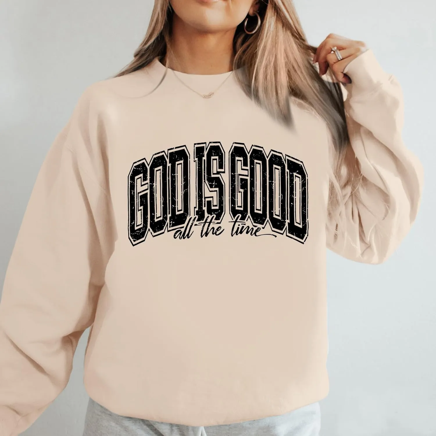 God is Good Christian Sweatshirt Women Oversized Jesus Faith Bible Verse Fleece Pullover Inspirational Graphic Tops