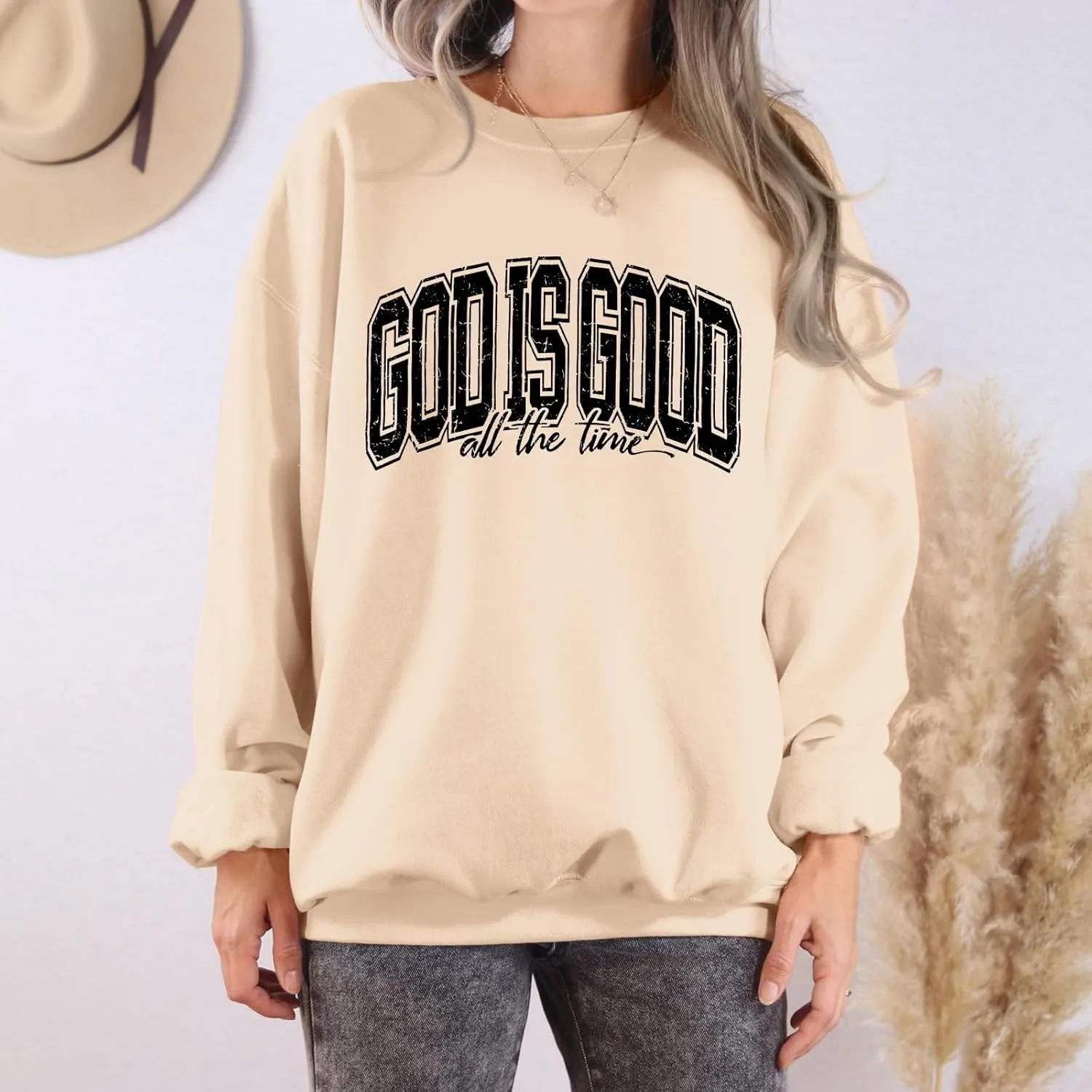 God is Good Christian Sweatshirt Women Oversized Jesus Faith Bible Verse Fleece Pullover Inspirational Graphic Tops