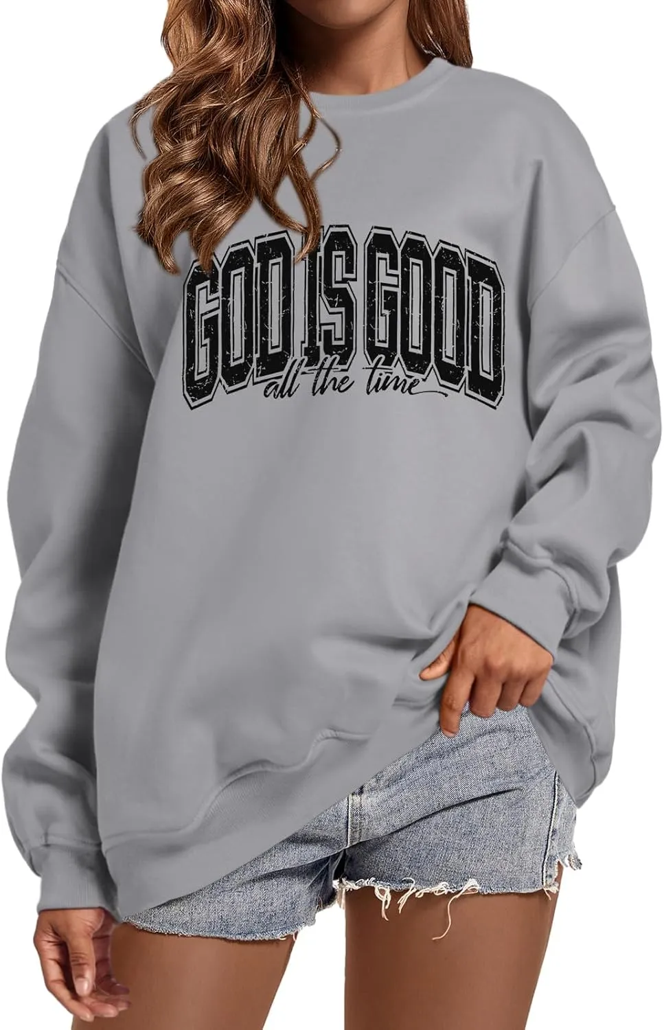 God is Good Christian Sweatshirt Women Oversized Jesus Faith Bible Verse Fleece Pullover Inspirational Graphic Tops