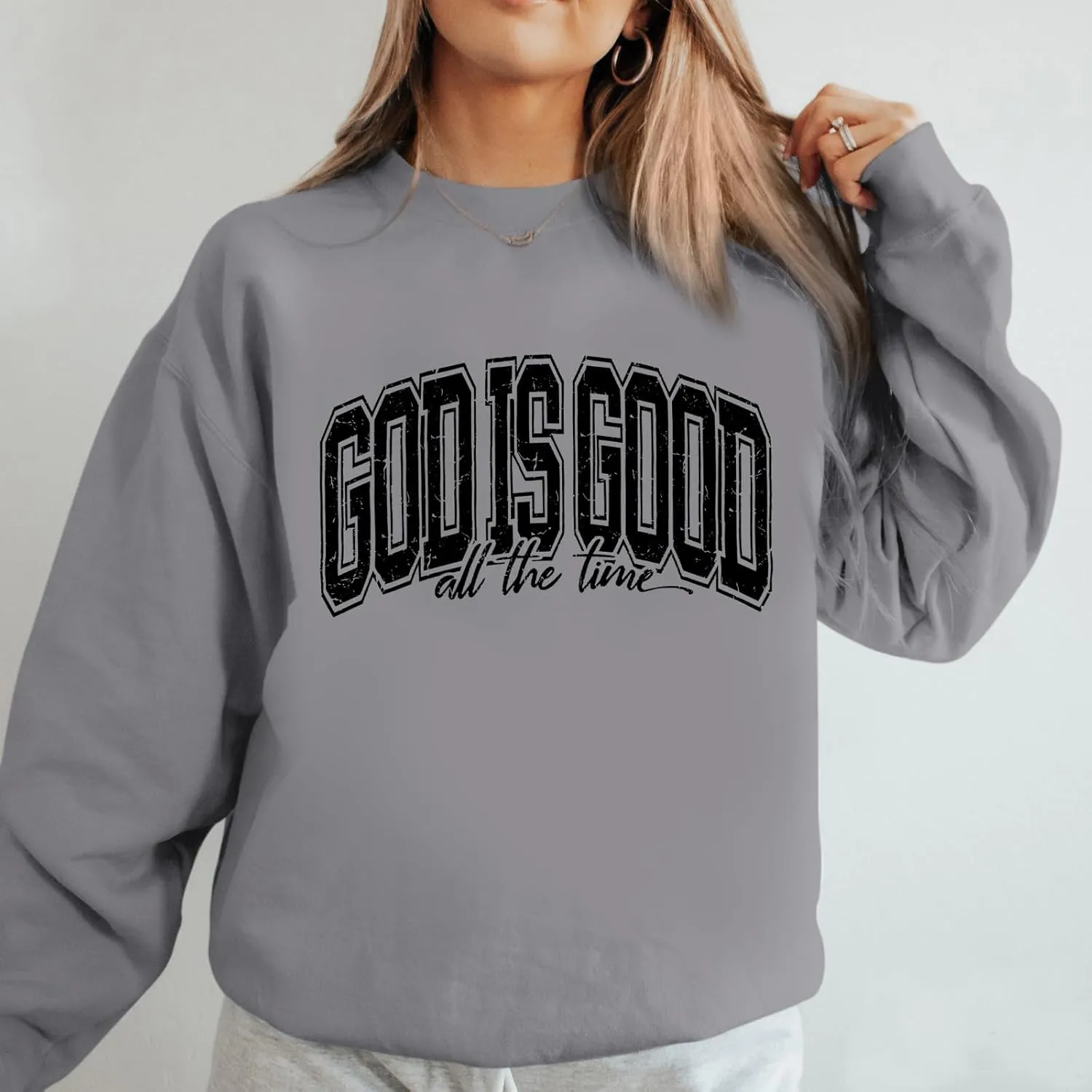 God is Good Christian Sweatshirt Women Oversized Jesus Faith Bible Verse Fleece Pullover Inspirational Graphic Tops