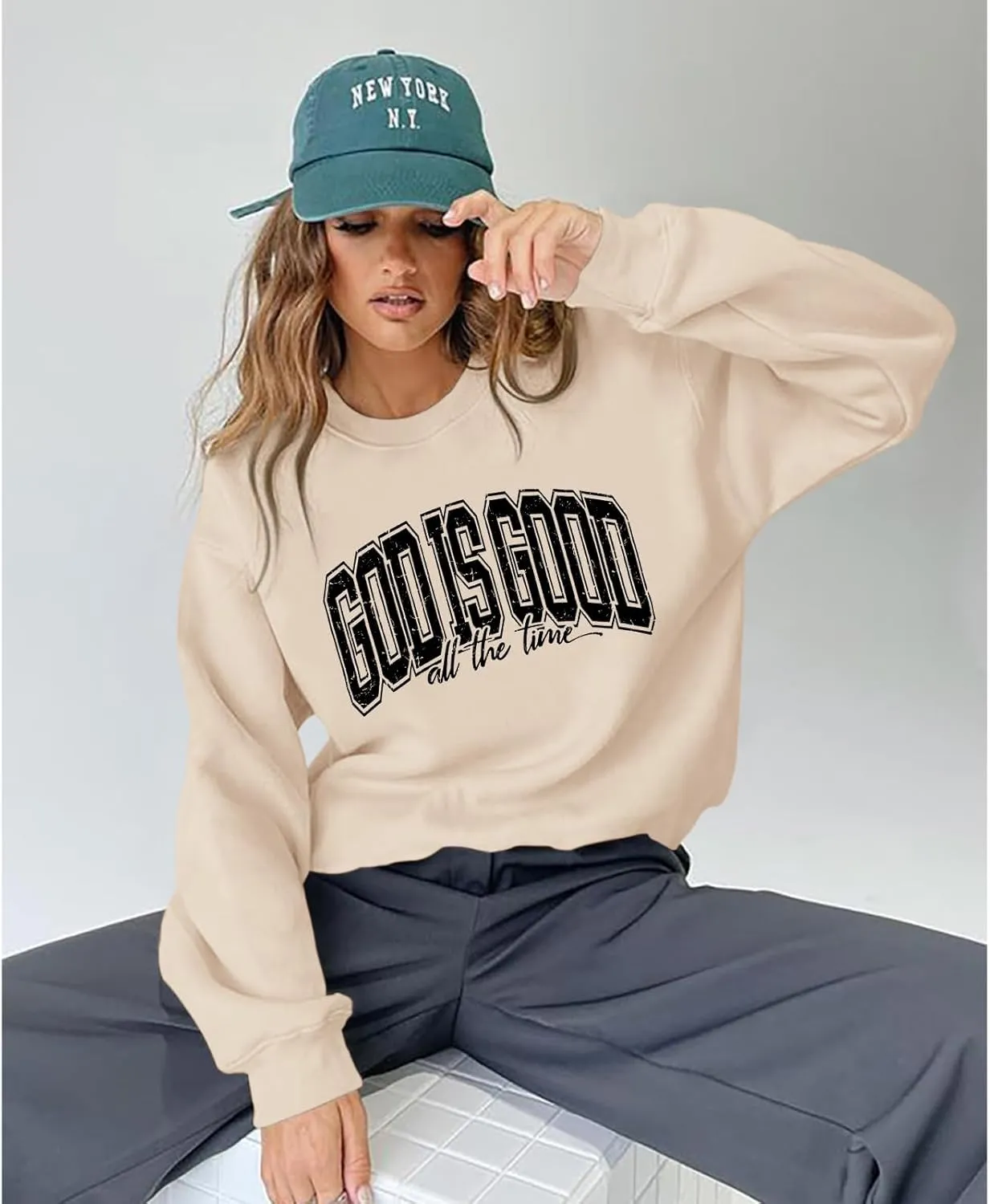 God is Good Christian Sweatshirt Women Oversized Jesus Faith Bible Verse Fleece Pullover Inspirational Graphic Tops