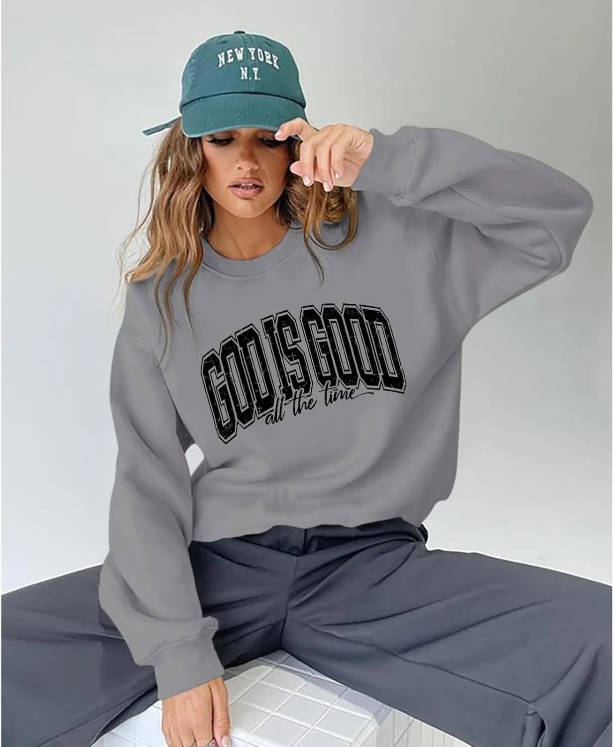 God is Good Christian Sweatshirt Women Oversized Jesus Faith Bible Verse Fleece Pullover Inspirational Graphic Tops