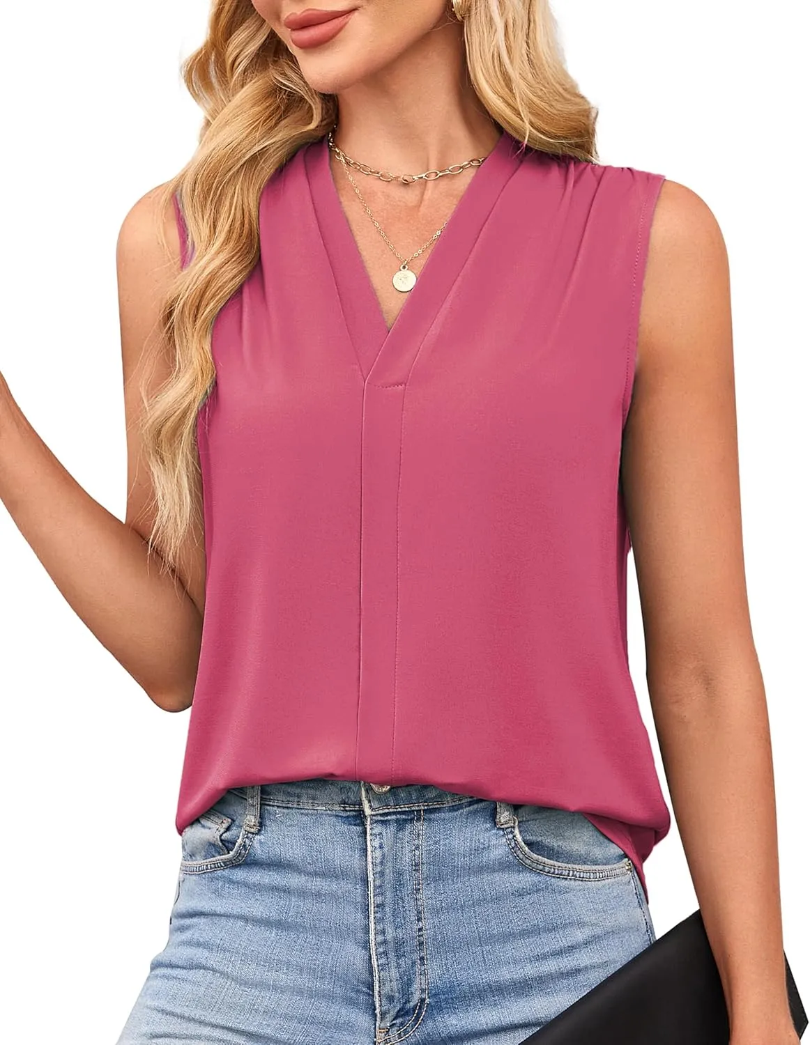GRACE KARIN Womens Tank Top Summer Pleated Sleeveless Basic Casual Outfits Work Shirts