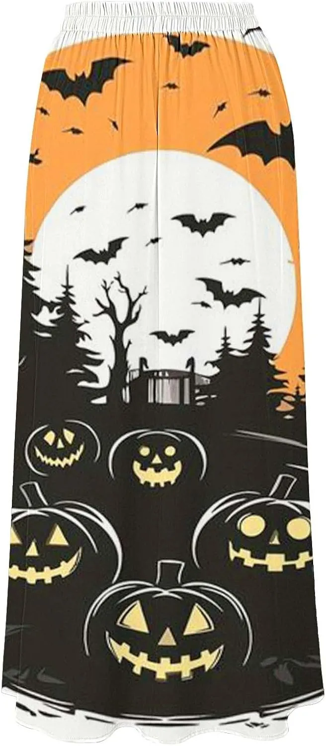 Halloween Skirt Skirt High Waist Party Beach Pocket Long Maxi Skirt Halloween Ball Teacher Outfits for Women Bat