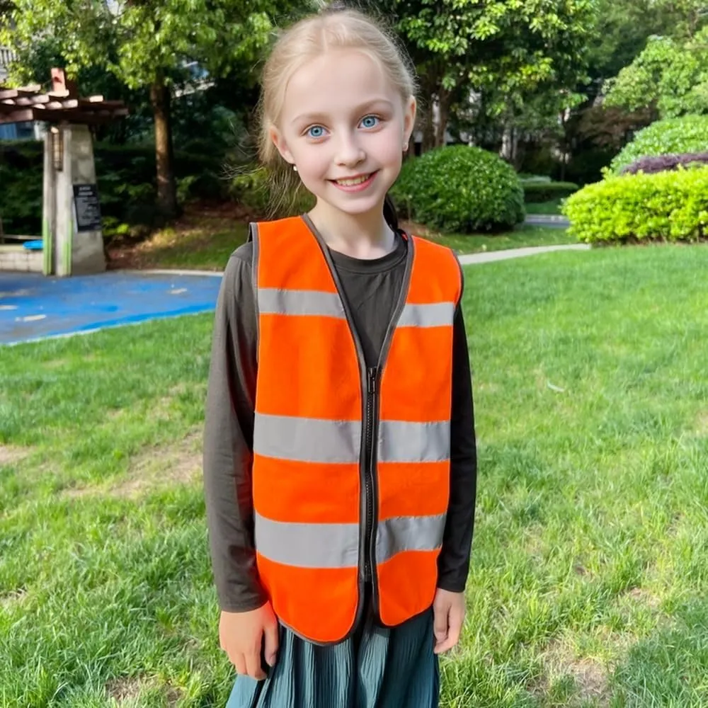 High Visibility Kids Safety Vest,Toddler Safety Vest,Reflective Vest Kids,Toddler Construction Vest For Cycling &Running,Orange XS/Zipper