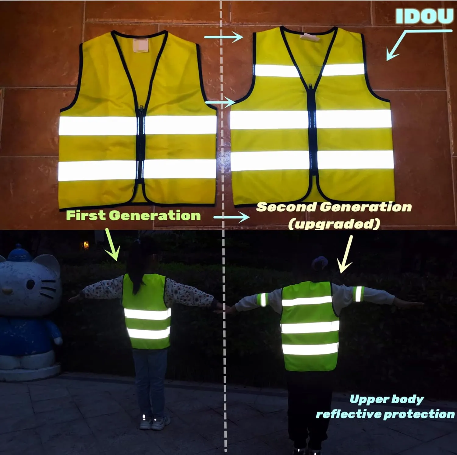 High Visibility Kids Safety Vest,Toddler Safety Vest,Reflective Vest Kids,Toddler Construction Vest For Cycling &Running,Orange XS/Zipper