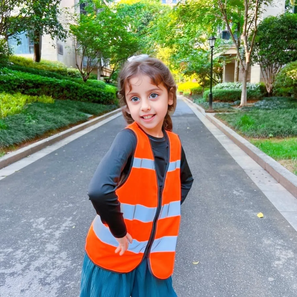 High Visibility Kids Safety Vest,Toddler Safety Vest,Reflective Vest Kids,Toddler Construction Vest For Cycling &Running,Orange XS/Zipper