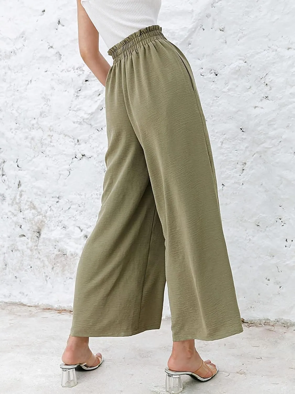 High Waist Wide Leg Pants for Women Summer Breathable Cotton Linen Pant Loose Solid Business Trousers with Pockets