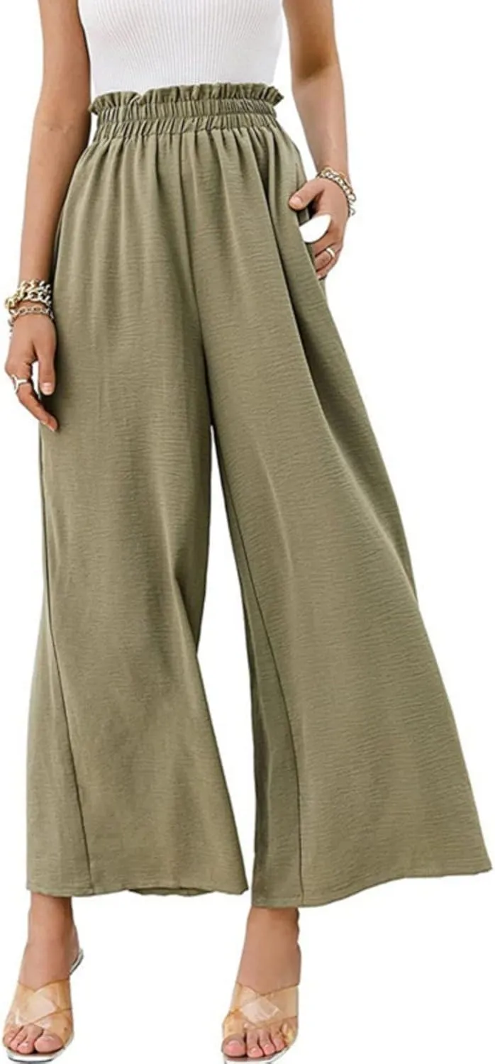 High Waist Wide Leg Pants for Women Summer Breathable Cotton Linen Pant Loose Solid Business Trousers with Pockets