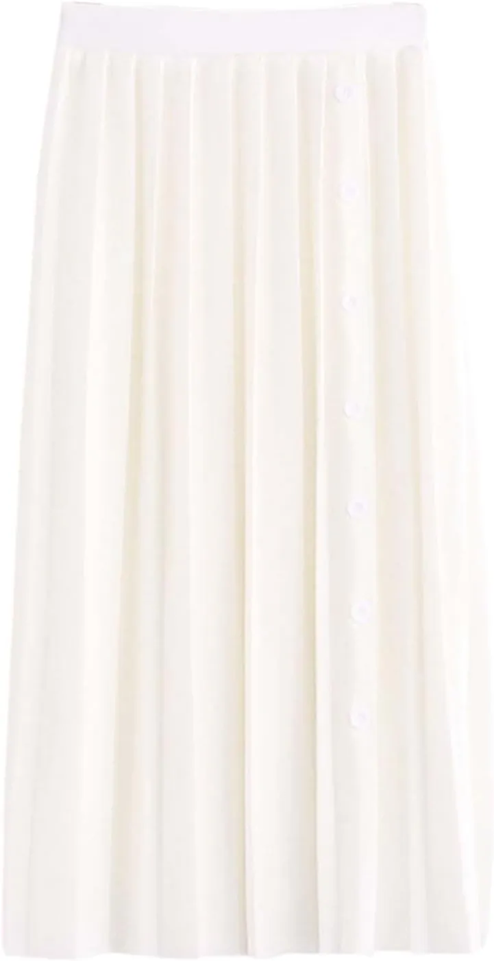 High Waisted Skirts for Women Women's Elastic Waist Solid Color Midi Pleated A Line Skirt with Flared Hem