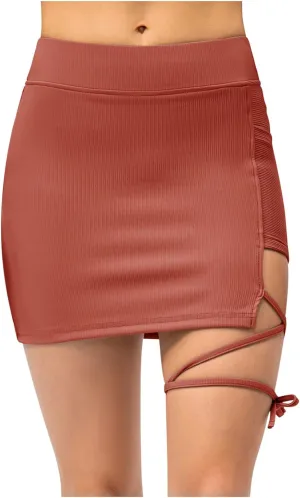 High Waisted Skirts for Women,Side Drawstring Stretchy Wrap Golf Skirts with Shorts,Dressy Going Out Skirt Outfits