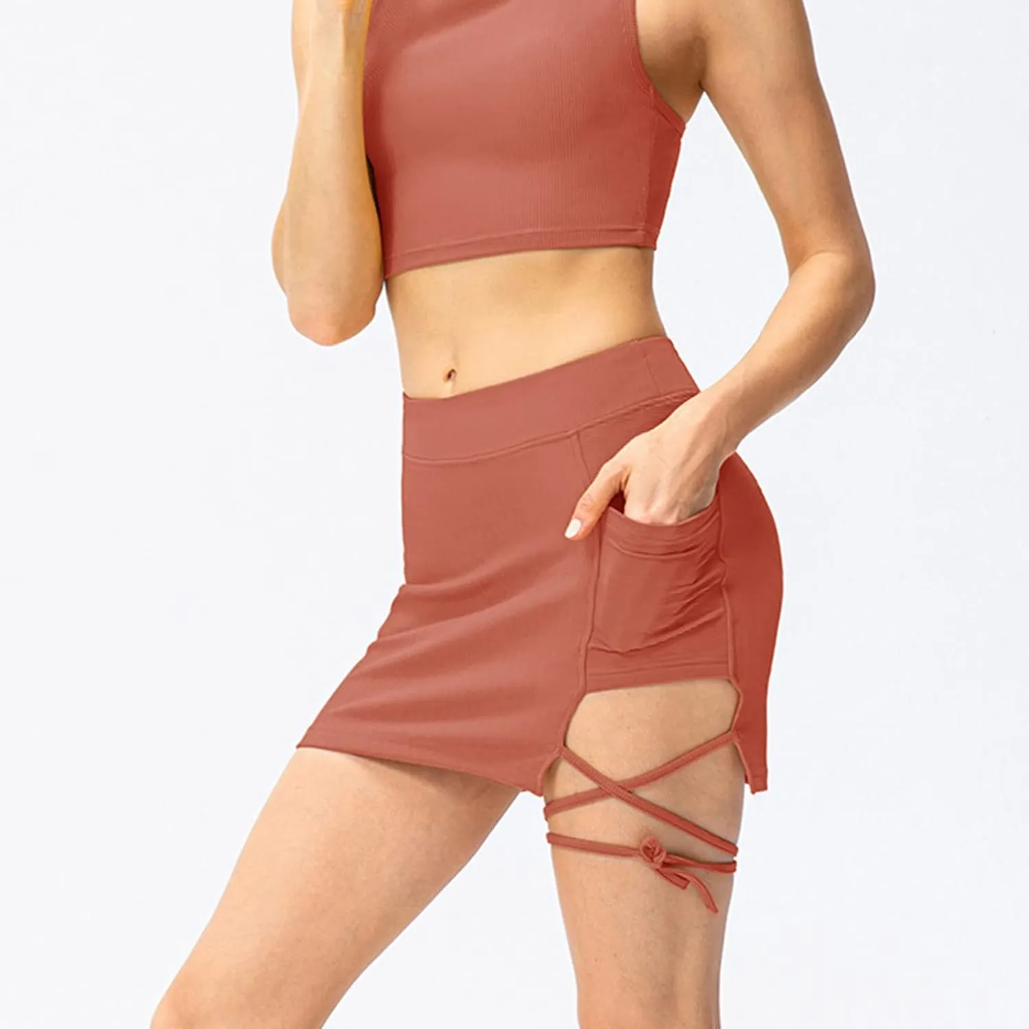 High Waisted Skirts for Women,Side Drawstring Stretchy Wrap Golf Skirts with Shorts,Dressy Going Out Skirt Outfits