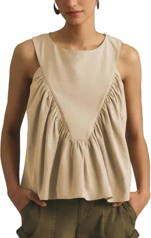 Hixiaohe Shirred Swing Tank Tops for Women Fashion Flowy Sleeveless Shirts Casual Crew Neck Blouse Loose Fit Ruffled Tops