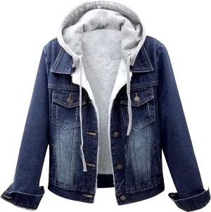 Hooded Outwear Long Casual Denim Women Long Overcoat Jacket Coat Jean Sleeve Women's Blouse Womens Casual Button up