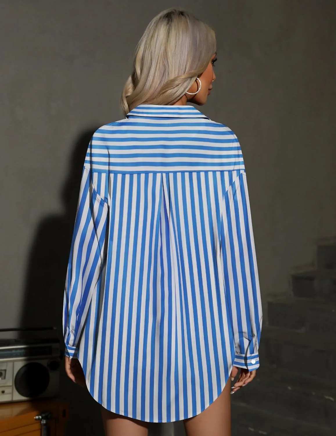 HOTOUCH Women Oversized Button Down Shirts Office Drop Shoulder Blouse Long Sleeve Boyfriend Dress Shirt with Pockets