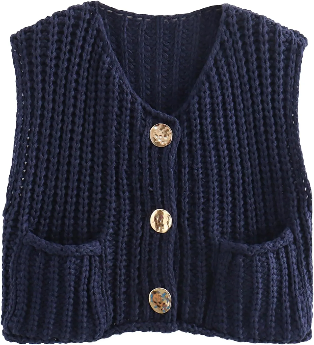 HOULENGS Women's Spring Chunky Sweater Vest 2025 Button Down Sleeveless Knit Top Fashion Cardigan Vest with Pockets