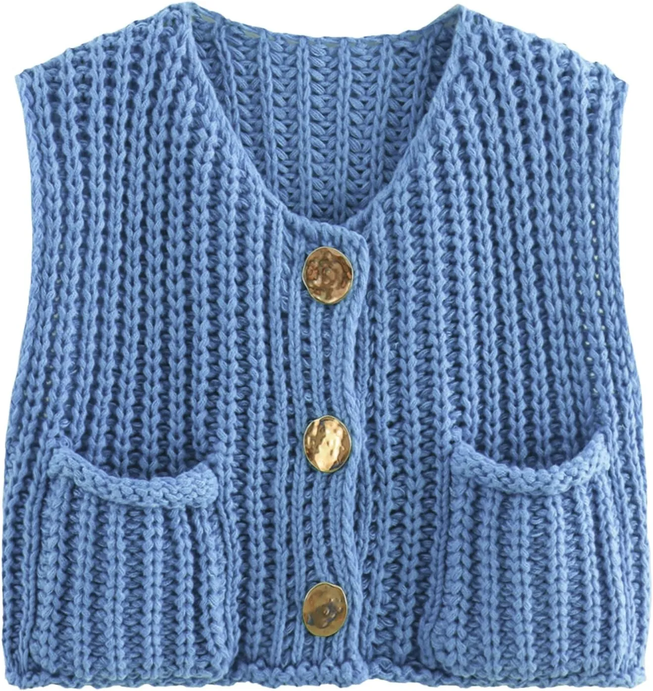 HOULENGS Women's Spring Chunky Sweater Vest 2025 Button Down Sleeveless Knit Top Fashion Cardigan Vest with Pockets