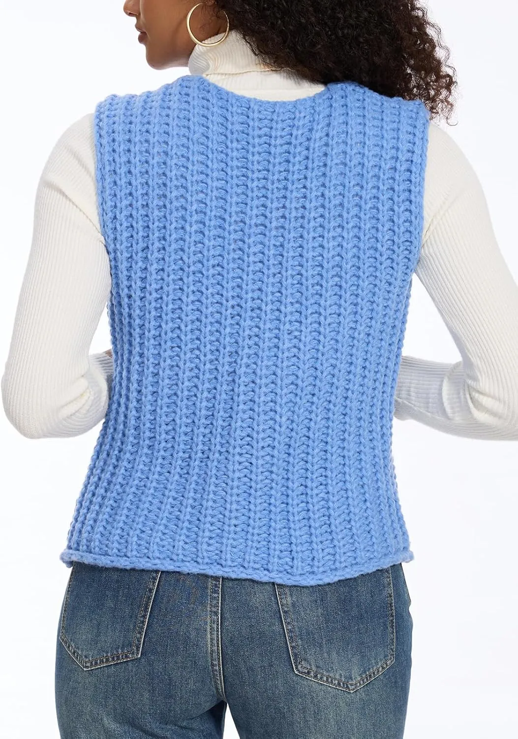 HOULENGS Women's Spring Chunky Sweater Vest 2025 Button Down Sleeveless Knit Top Fashion Cardigan Vest with Pockets