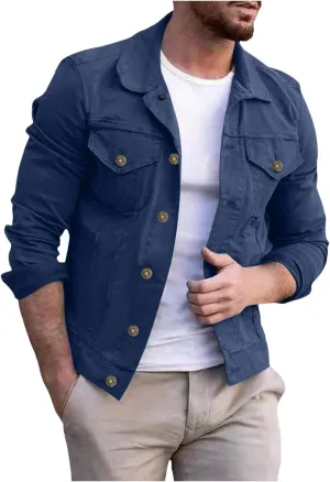 Jean Denim Jacket for Men Trucker Casual Jackets Slim Fit Jacket Coat Vintage Button Up Jacket with Pockets