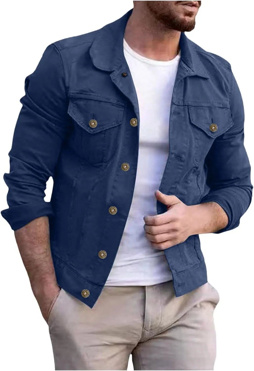 Jean Denim Jacket for Men Trucker Casual Jackets Slim Fit Jacket Coat Vintage Button Up Jacket with Pockets