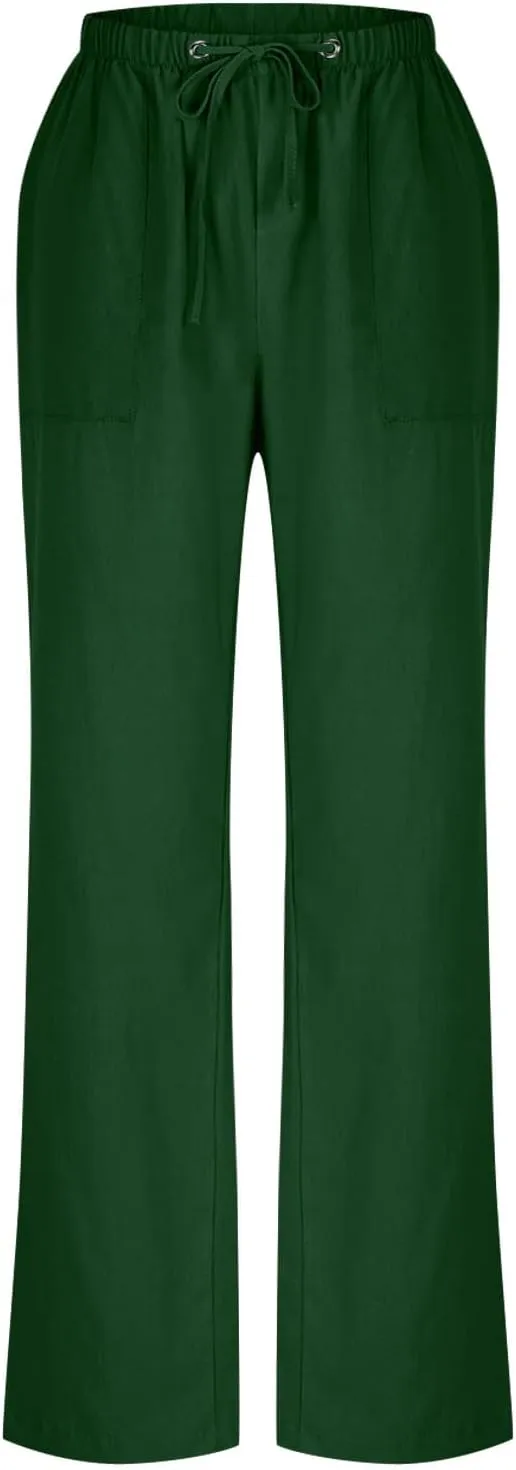 jsaierl Linen Wide Leg Pants for Women Palazzo Pants Summer Flowy Casual Trousers Loose Fit Drawstring Pants with Big Pockets