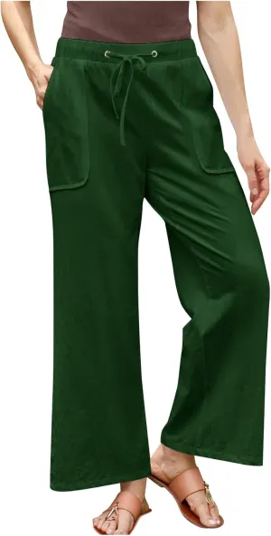 jsaierl Linen Wide Leg Pants for Women Palazzo Pants Summer Flowy Casual Trousers Loose Fit Drawstring Pants with Big Pockets