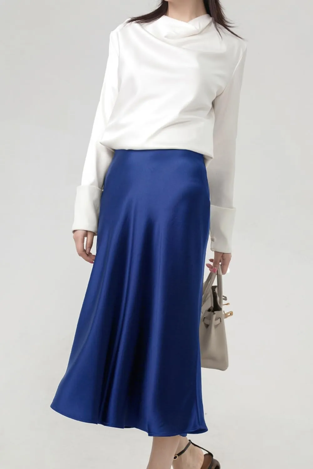 Keasmto Leopard Skirt for Women Midi Length High Waist Silk Satin Elasticized Cheetah Casual Ladies Skirts