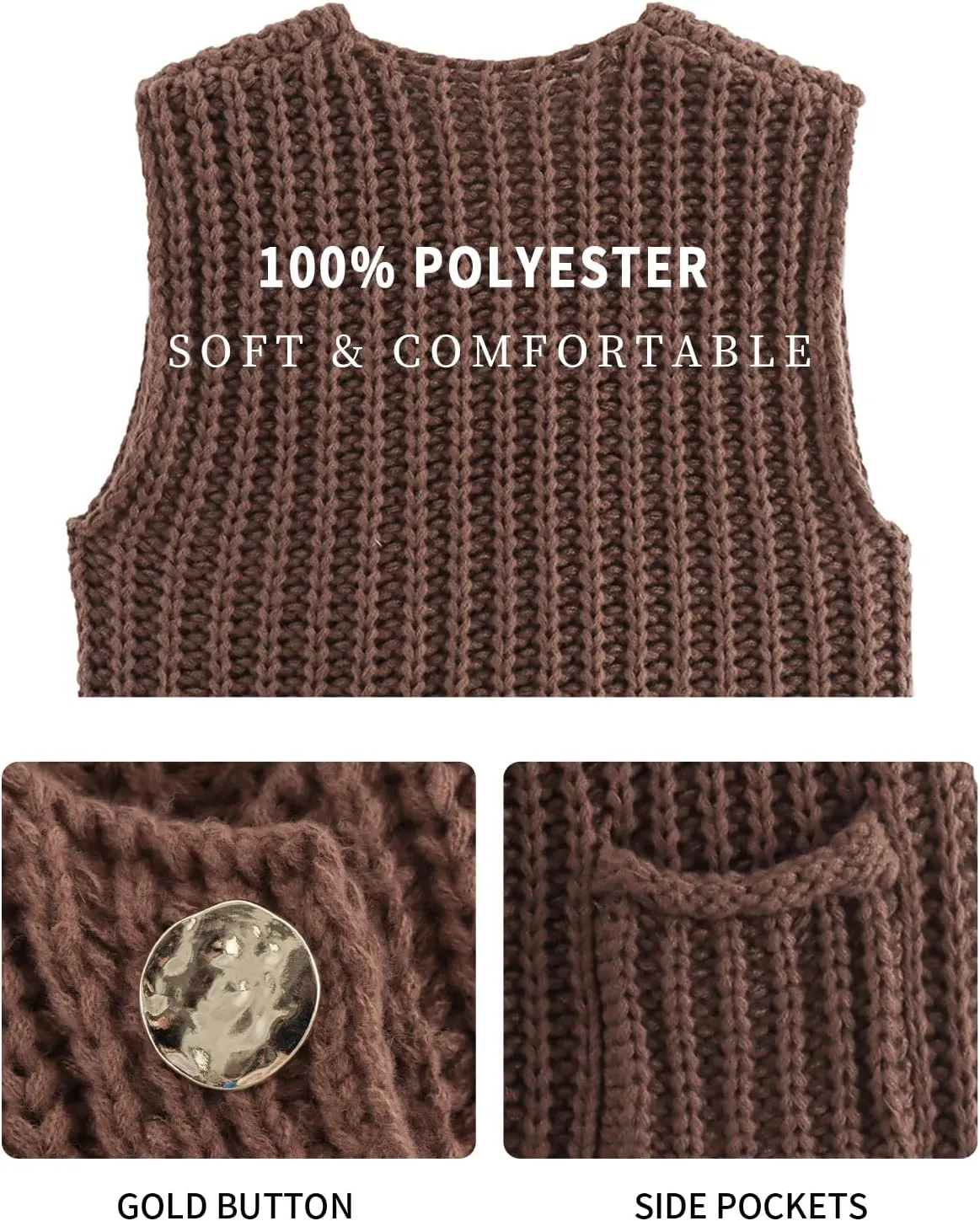 KEOMUD Women's Sleeveless Cropped Knit Cardigan 2025 Casual Button Down Crochet Sweater Vest Tops with Pockets