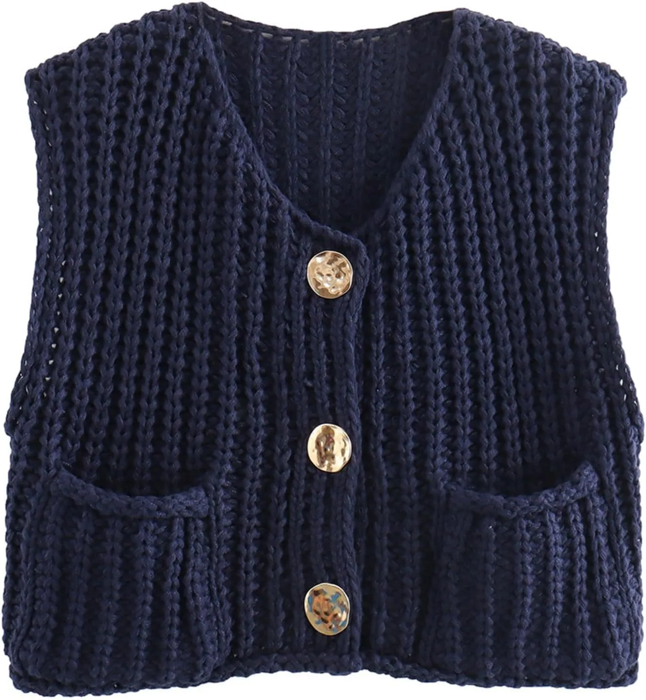 KEOMUD Women's Sleeveless Cropped Knit Cardigan 2025 Casual Button Down Crochet Sweater Vest Tops with Pockets