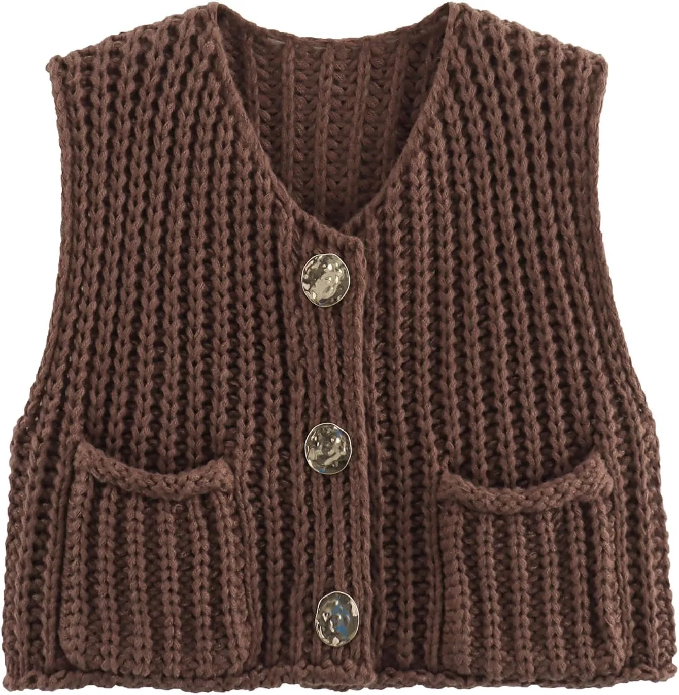 KEOMUD Women's Sleeveless Cropped Knit Cardigan 2025 Casual Button Down Crochet Sweater Vest Tops with Pockets