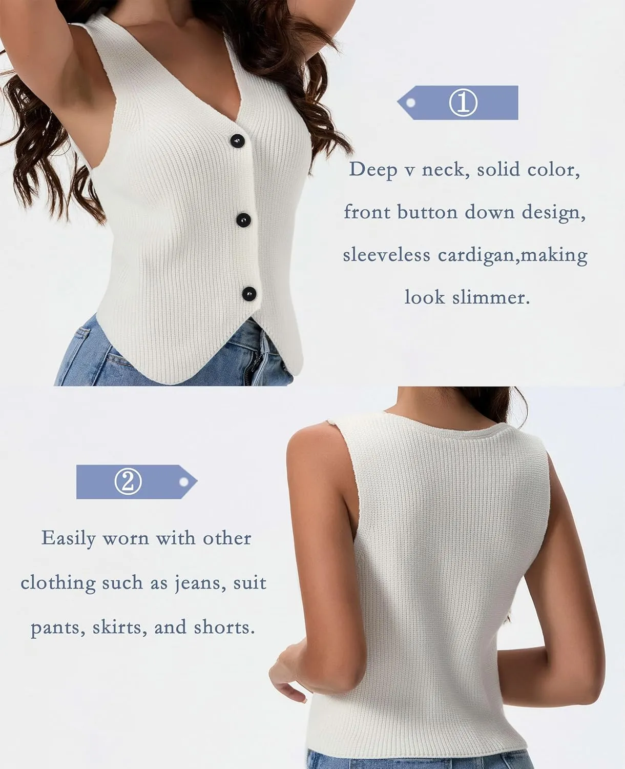 Knit Vest Top for Women Button Up Vest Sweater Y2k Trendy Summer Vest Crochet Going Out Tops Jean Vest