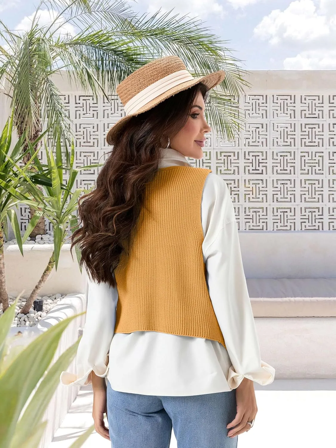 Knit Vest Top for Women Button Up Vest Sweater Y2k Trendy Summer Vest Crochet Going Out Tops Jean Vest