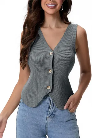 Knit Vest Top for Women Button Up Vest Sweater Y2k Trendy Summer Vest Crochet Going Out Tops Jean Vest
