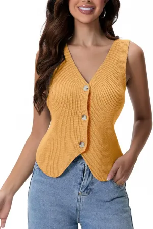 Knit Vest Top for Women Button Up Vest Sweater Y2k Trendy Summer Vest Crochet Going Out Tops Jean Vest