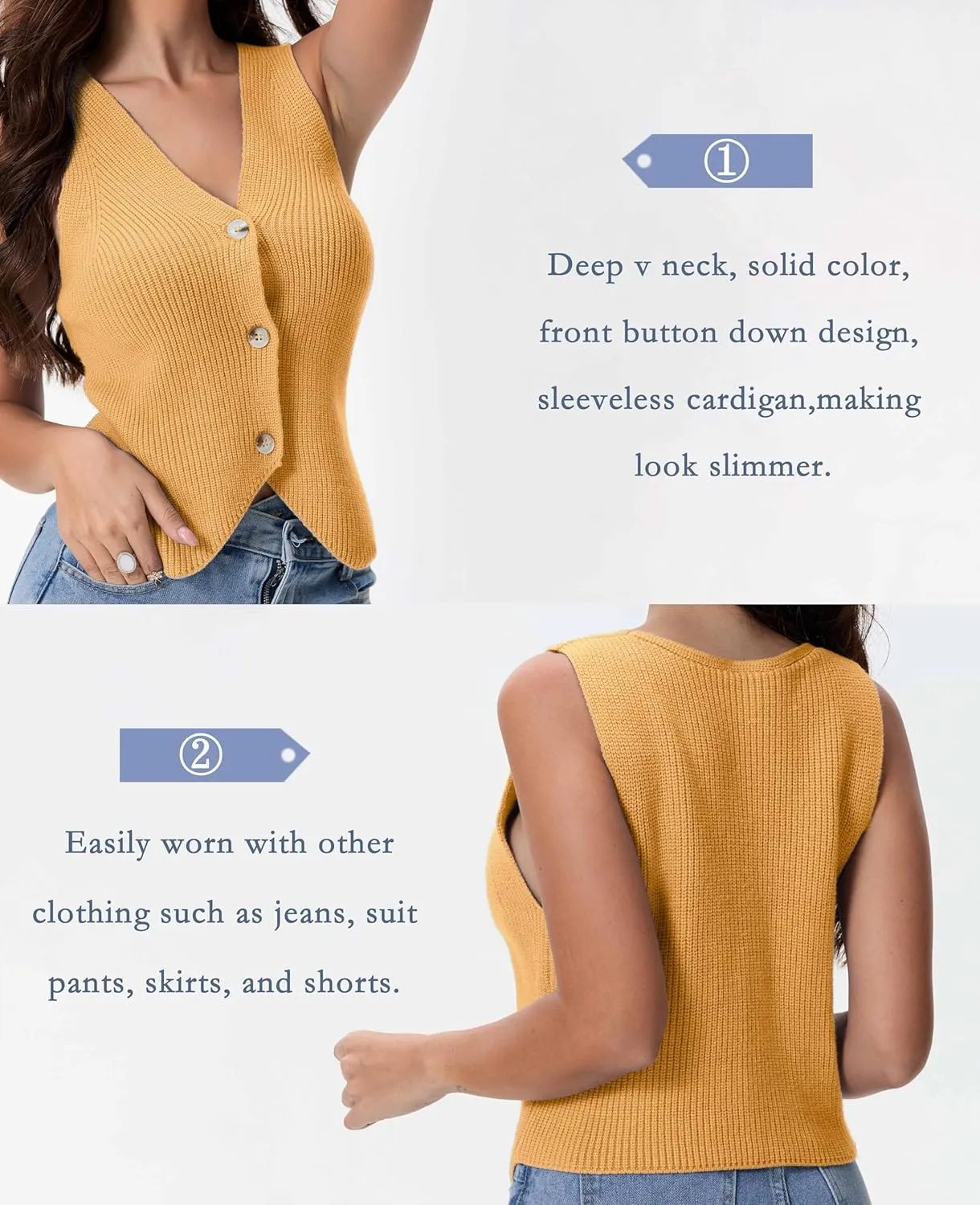 Knit Vest Top for Women Button Up Vest Sweater Y2k Trendy Summer Vest Crochet Going Out Tops Jean Vest